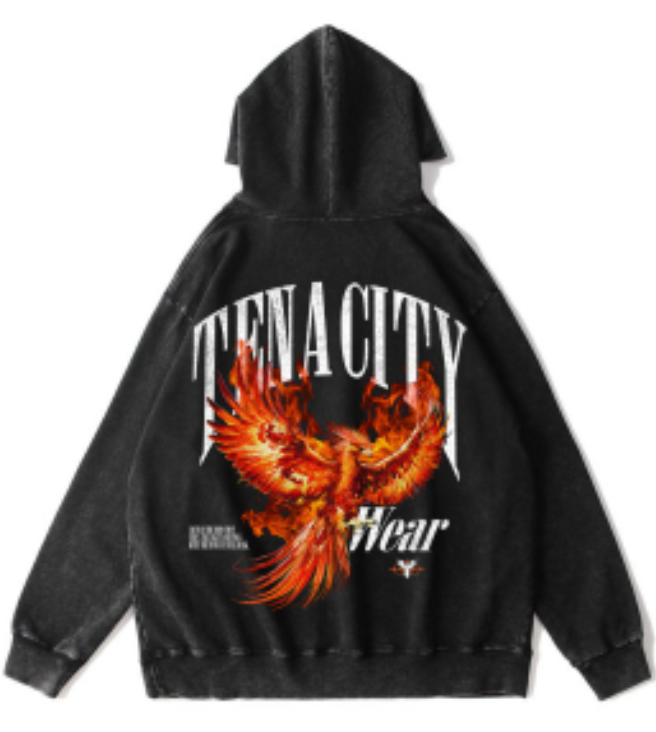 Tenacity Wear "Phoenix Rebirth" Acid-Washed Hoodie